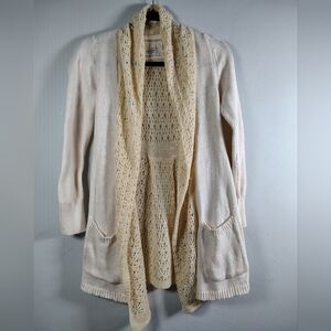 Angel Of The North Cream And White Cotton Wool Blend Knit Cardigan Size Small